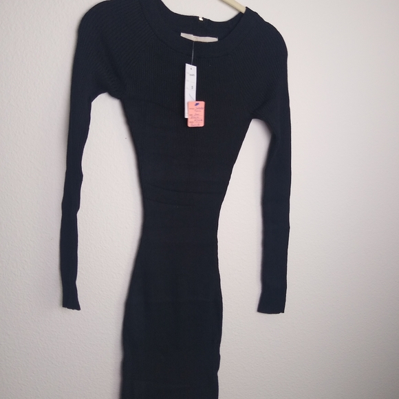 BESTOW Black Crew Neck Long Sleeve Rib Knit Sweater Tunic, M - Picture 2 of 8